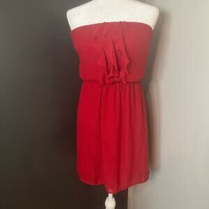 Maurices Woman’s Strapless Red Wine Ruffled Lined Dress- Size S